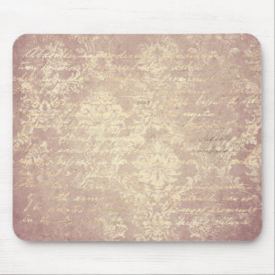 Mousepad Vintage damask script gold rosa chic em apuros