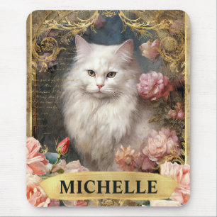 Mousepad Vintage de aquarela, rosas brancas e rosa