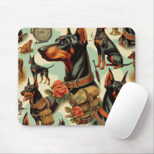 Mousepad Vintage Doberman Seamless Painting