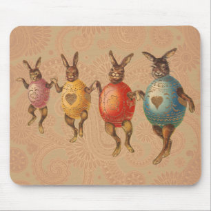 Mousepad Vintage Easter Bunnies dança com fantasias de ovo