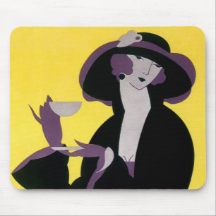 Mousepad Vintage Elegant Woman Drinking Afternoon Tea Party