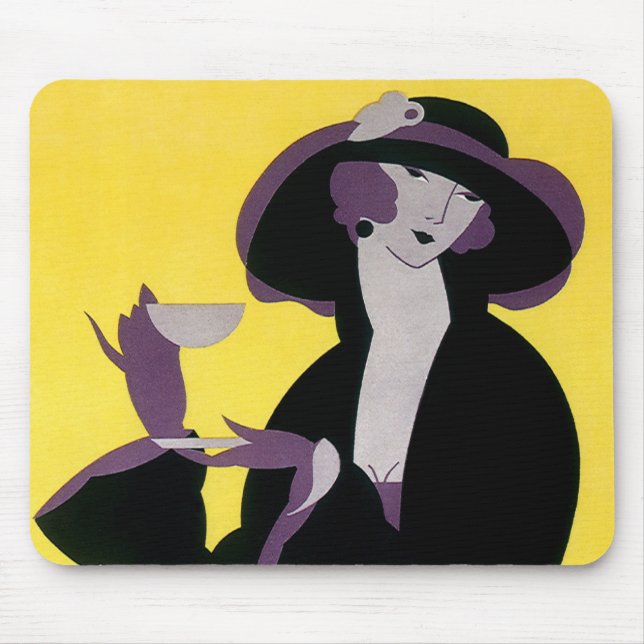 Mousepad Vintage Elegant Woman Drinking Afternoon Tea Party (Frente)