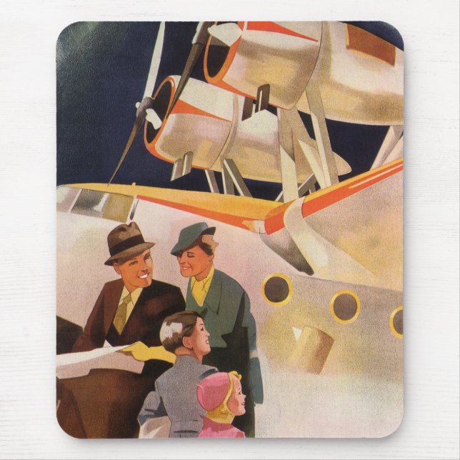 Mousepad Vintage Férias Familiares Via Seaplane w Hélices (Frente)