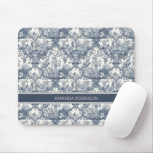 Mousepad Vintage floral damask Blue toile de jouy monograma