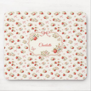 Mousepad Vintage Floral de Morango Sem Costuras cottagecore