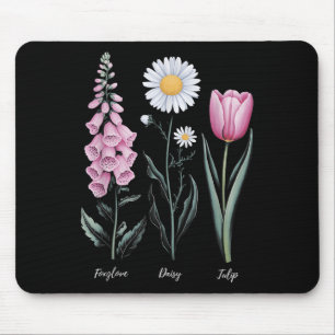 Mousepad Vintage Floral Plant Foxglove Daisy Tulip Flower G