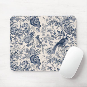 Mousepad Vintage French Blue Toile Fleurie