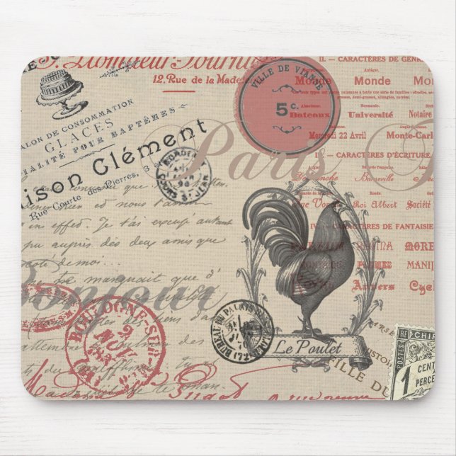Mousepad Vintage French Handwrite Paris Rooster (Frente)