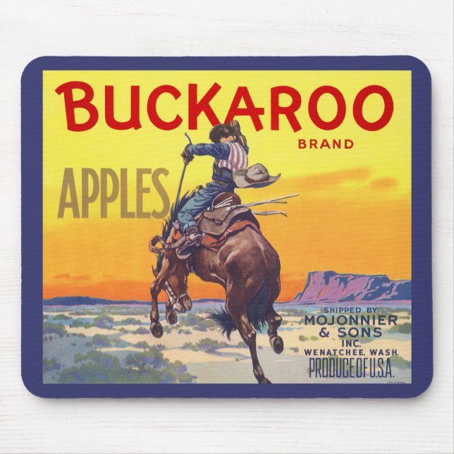Mousepad Vintage Fruta Crate Label Art, Buckaroo Apple (Frente)