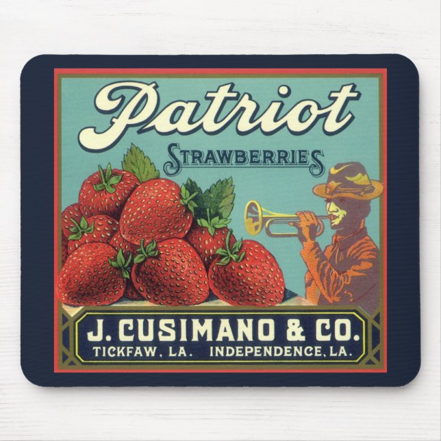 Mousepad Vintage Fruta Crate Label Art Patriot Strawberry (Frente)