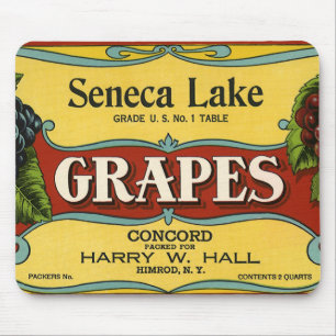 Mousepad Vintage Fruta Crate Label Art, Seneca Lake Graphic