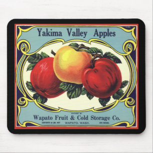 Mousepad Vintage Fruta Rótulo Art Yakima Valley Apple