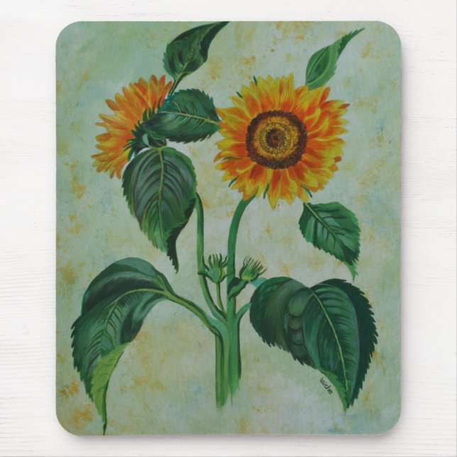 Mousepad Vintage Girassóis Arte Botânica (Frente)