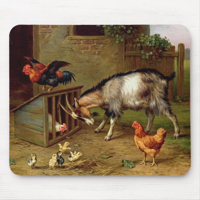 Mousepad Vintage Goats Rooster And Chickens Farm Animais (Frente)