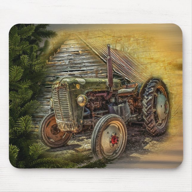 Mousepad Vintage Green Trator Rustic Old Barn (Frente)