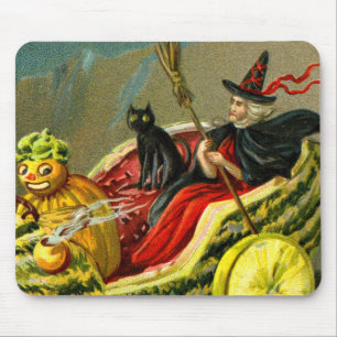 Mousepad Vintage Halloween Black Cat and Witness
