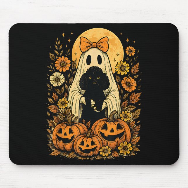 Mousepad Vintage Halloween Ghost Holding Odle Dog (Frente)
