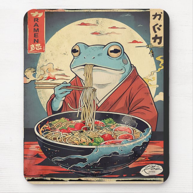 Mousepad Vintage Japanese Frog Ramen for foodies  (Frente)
