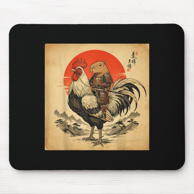 Mousepad Vintage Japanese Samurai Capybara Rooster Chicken  (Frente)