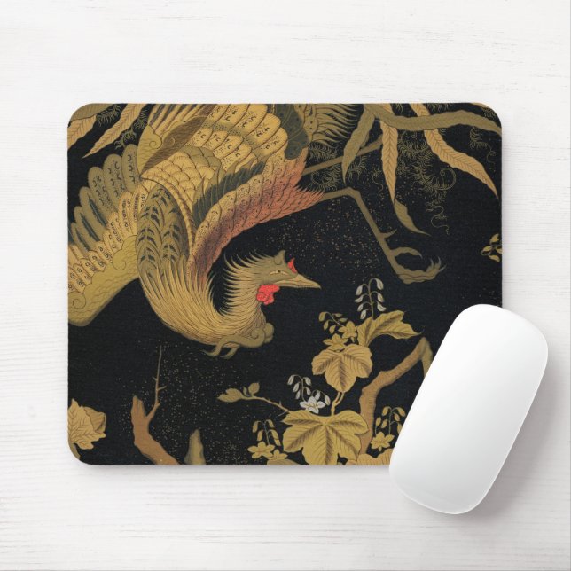 Mousepad Vintage Japonês Phoenix Gold Black Bird (Com mouse)