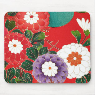 Mousepad Vintage Japonês Textil - Red Dahlias
