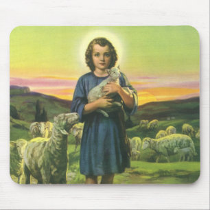 Mousepad Vintage Jesus Cristo o Pastor com o Baby Lamb
