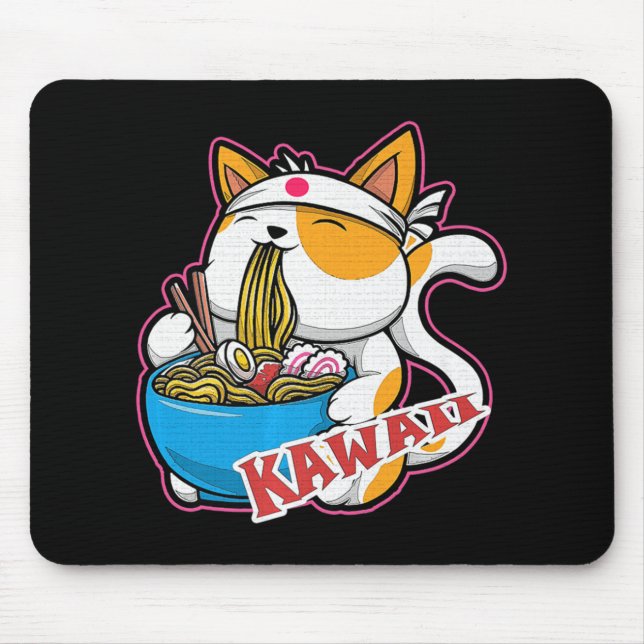 Mousepad vintage kawaii comendo ramen anime retro Japane (Frente)