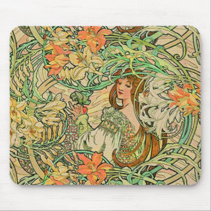 Mousepad Vintage Language of Flowers por Alphonse Mucha