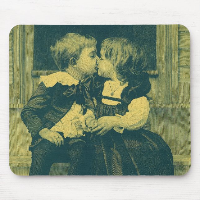 Mousepad Vintage Love and Romance Photo, Crianças Beijam (Frente)