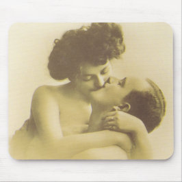 Mousepad Vintage love couple kissing sepia illustration