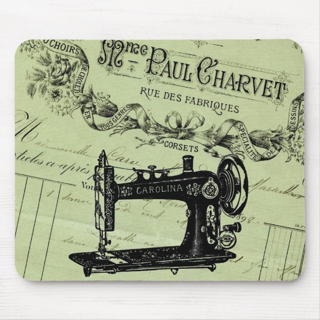 Mousepad Vintage - Máquina Francesa de Sewing Chic (Frente)