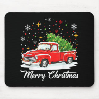 Mousepad Vintage Merry Christmas Red Truck Santa Tree Famil