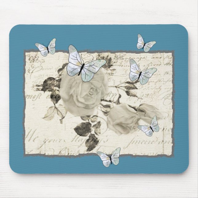 Mousepad Vintage mit Schmetterlingen (Frente)
