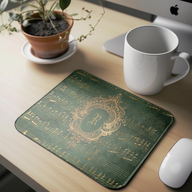 Mousepad Vintage Monographic Crest Music Manuscrito Verde D (Criador carregado)