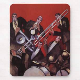 Mousepad Vintage Music, Art Deco Musical Jazz Banda Jamming