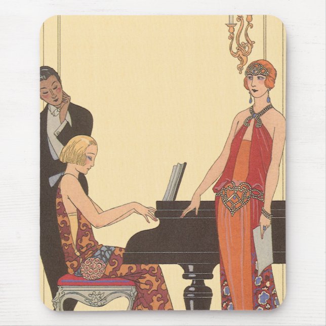 Mousepad Vintage Music, Arte Deco Cantora Pianista (Frente)