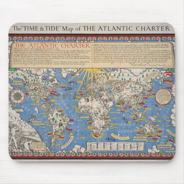 Mousepad Vintage Nações Unidas / Mapa da Carta Atlântica (Frente)