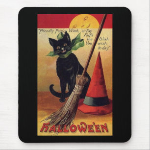 Mousepad Vintage o Dia das Bruxas com um chapéu do gato
