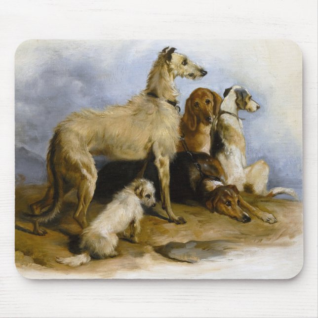 Mousepad Vintage painting of five cute dogs (Frente)
