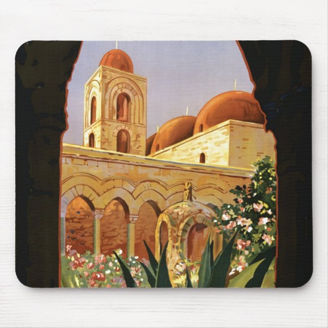 Mousepad Vintage Palermo Itália Viagem de Turismo Anúncio (Frente)