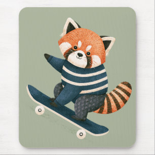 Mousepad Vintage Panda Vermelho Fofo Andando de Skate