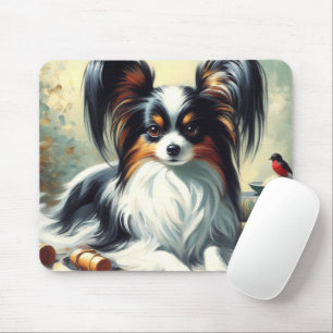 Mousepad Vintage Papillon Dog Painting