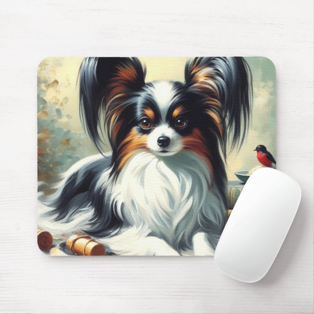 Mousepad Vintage Papillon Dog Painting (Com mouse)