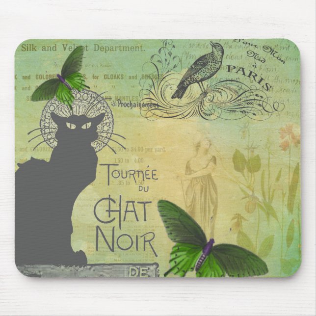 Mousepad Vintage Paris Tour pelo Chat Noir Collage (Frente)