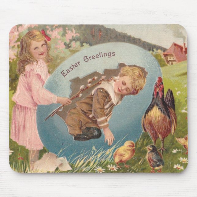 Mousepad Vintage Páscoa Victorian Girl & Boy (Frente)