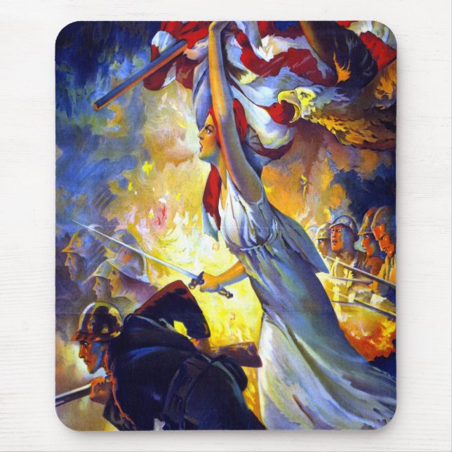 Mousepad Vintage Patriótica Lady Liberty American Flag Eagl (Frente)