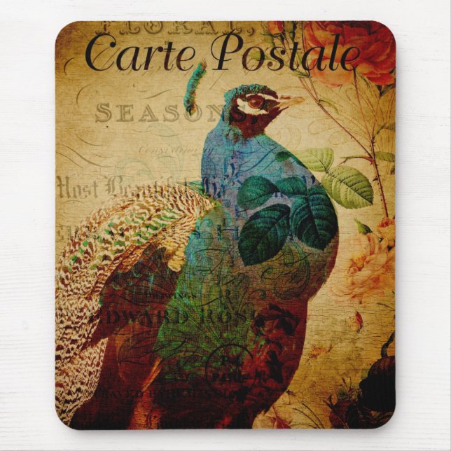Mousepad Vintage Peacock Floral (Frente)