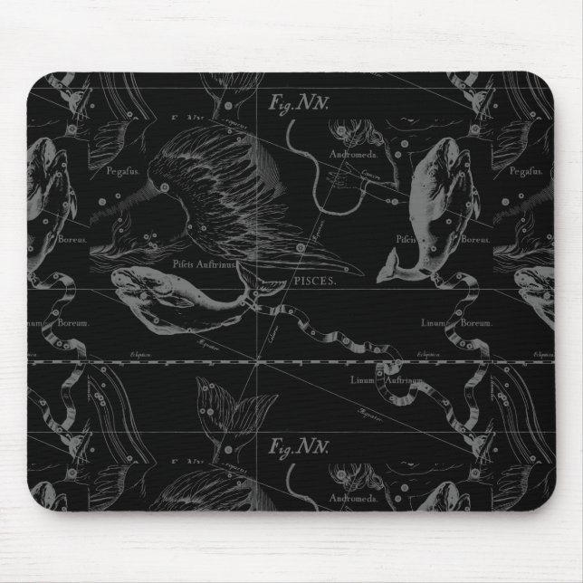 Mousepad Vintage Peixes Constelação Hevelius Engrave (Frente)