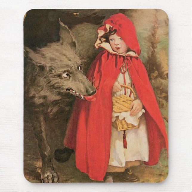 Mousepad Vintage Pequeno Chapeuzinho Vermelho e Grande Lobo (Frente)