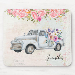 Mousepad Vintage Pickup Truck Rustic Watercolor
